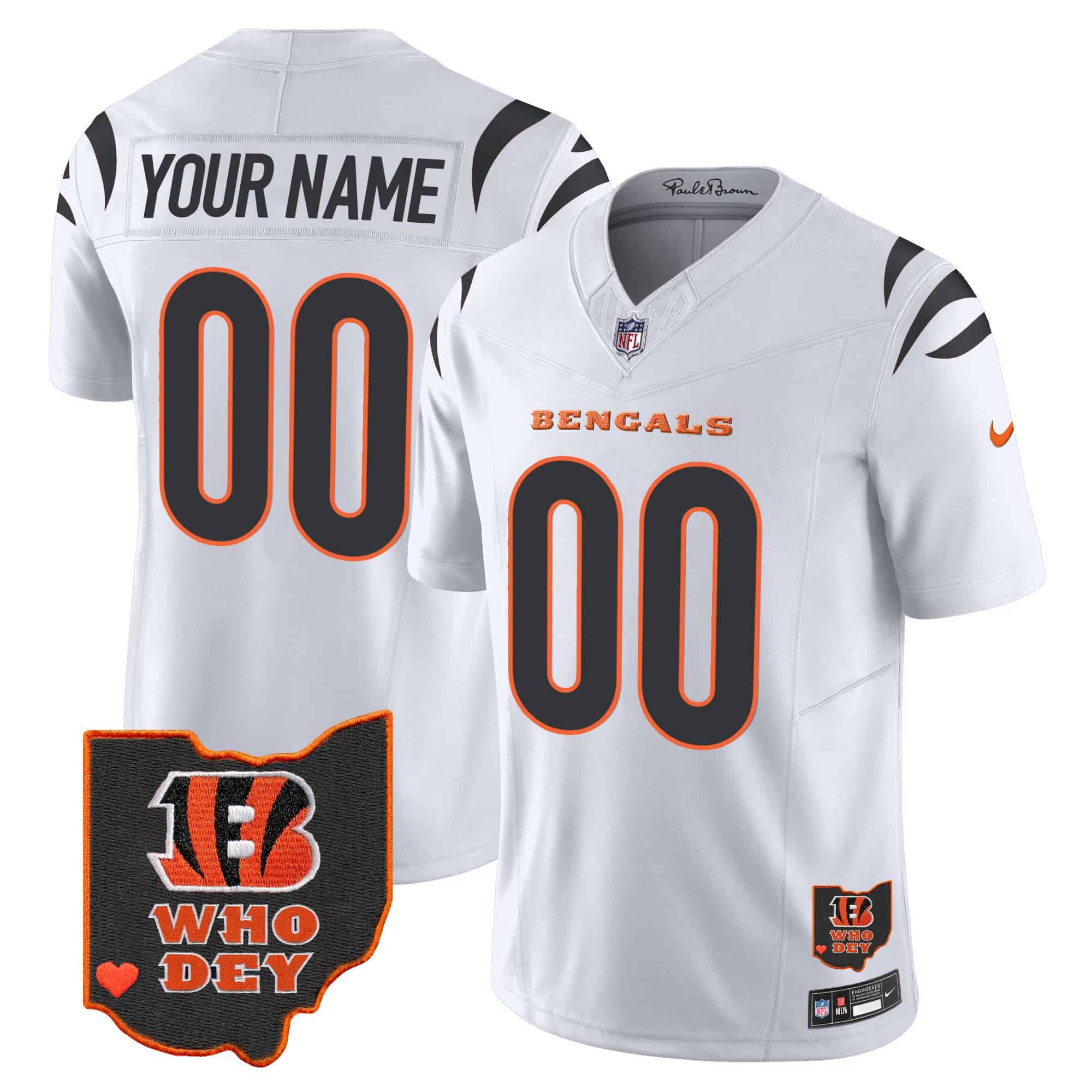 Men Cincinnati Bengals White 2024 Nike Patch Vapor Limited Custom NFL Jersey